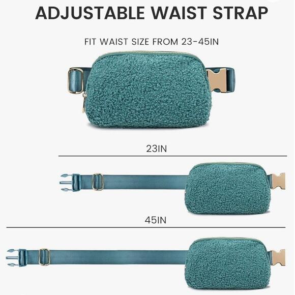 VNVM Sherpa Belt Bag, Fleece Fanny Packs Green Waist Bag w/ Adjustable Strap New - Picture 7 of 12